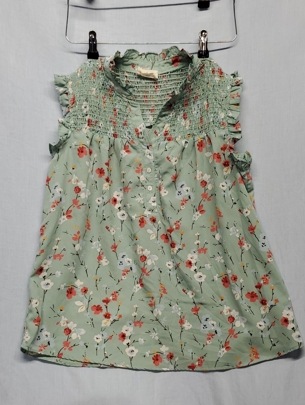 Smocked Floral Ruffle Camisole Top - Sage Green #397